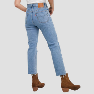 Levi's Women's 501 S  Button Fly Size 27 Medium Wash Raw Hem Busted Knee EUC